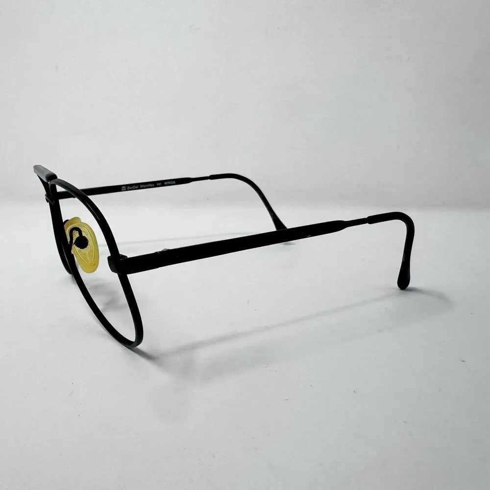 Vintage BerDel Sferoflex Wings Sat Black Aviator Eyeglass Frames 56-13-140 Italy